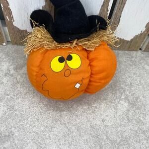 Vintage Gibson Greetings 1993 Puffy Pumpkin 10” Orange Black Hat Halloween Decor